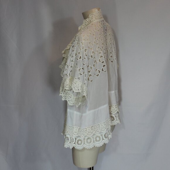 Johnny Was White Eyelet Crochet Cupra Ultra Light Jacket Topper Sz Small - Picture 3 of 9